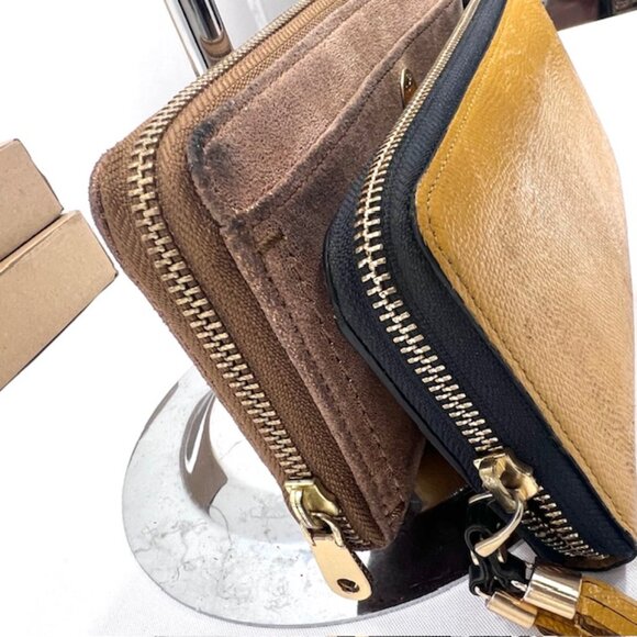 2 Vintage Wallets black leather full zip Cole Hann Gold Shimmer &EPoi Yellow (71 - Picture 11 of 11